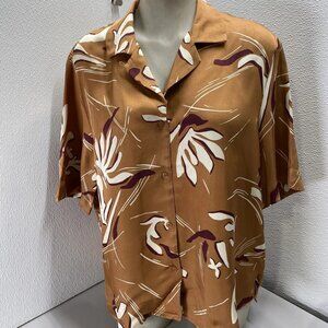 Reiss Womens Sandy Floral Tropical Print Button Shirt Size 10 Rust